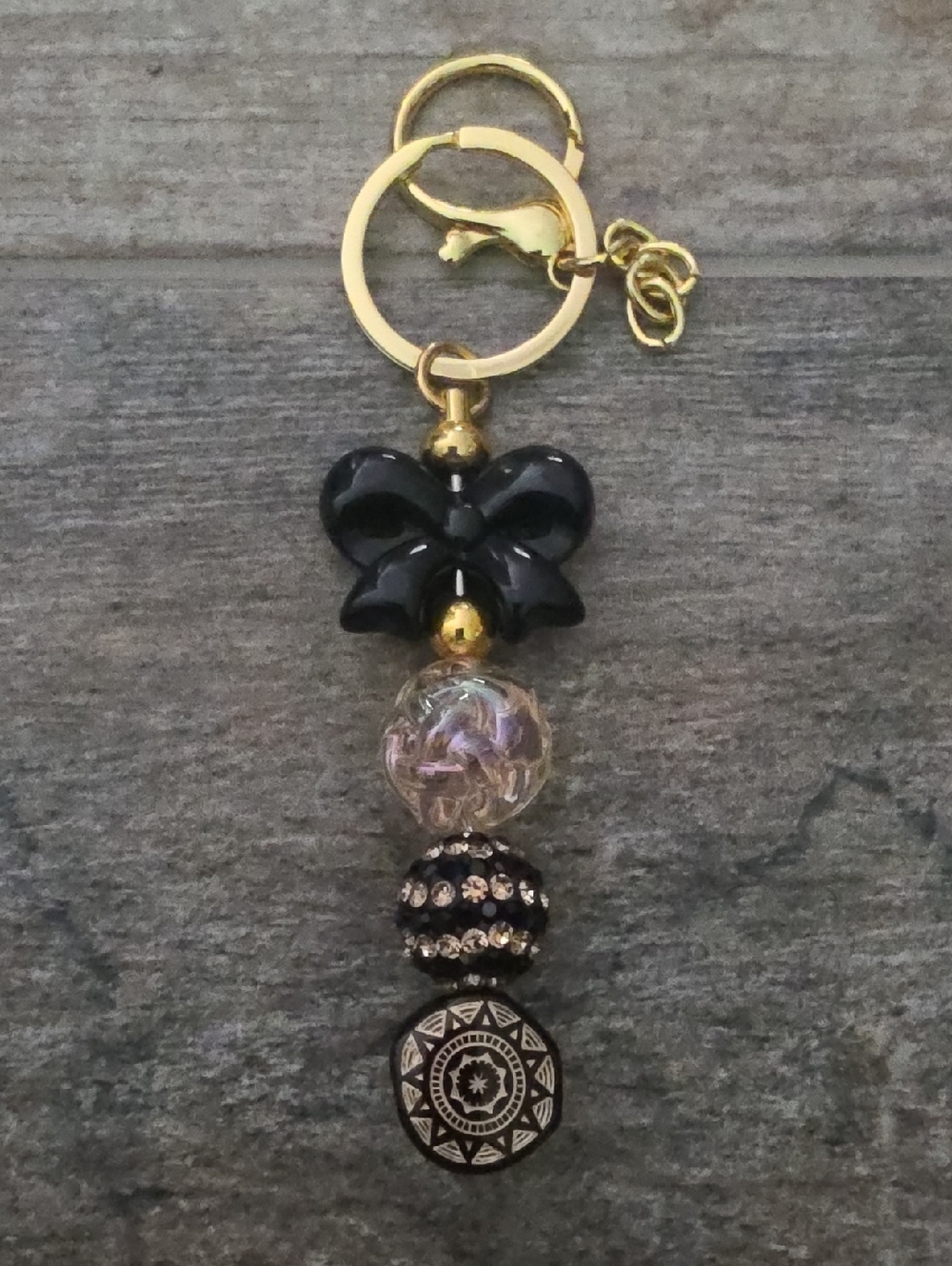 Extra Long Gold Hardware Black Bow Beaded Keychain NWT